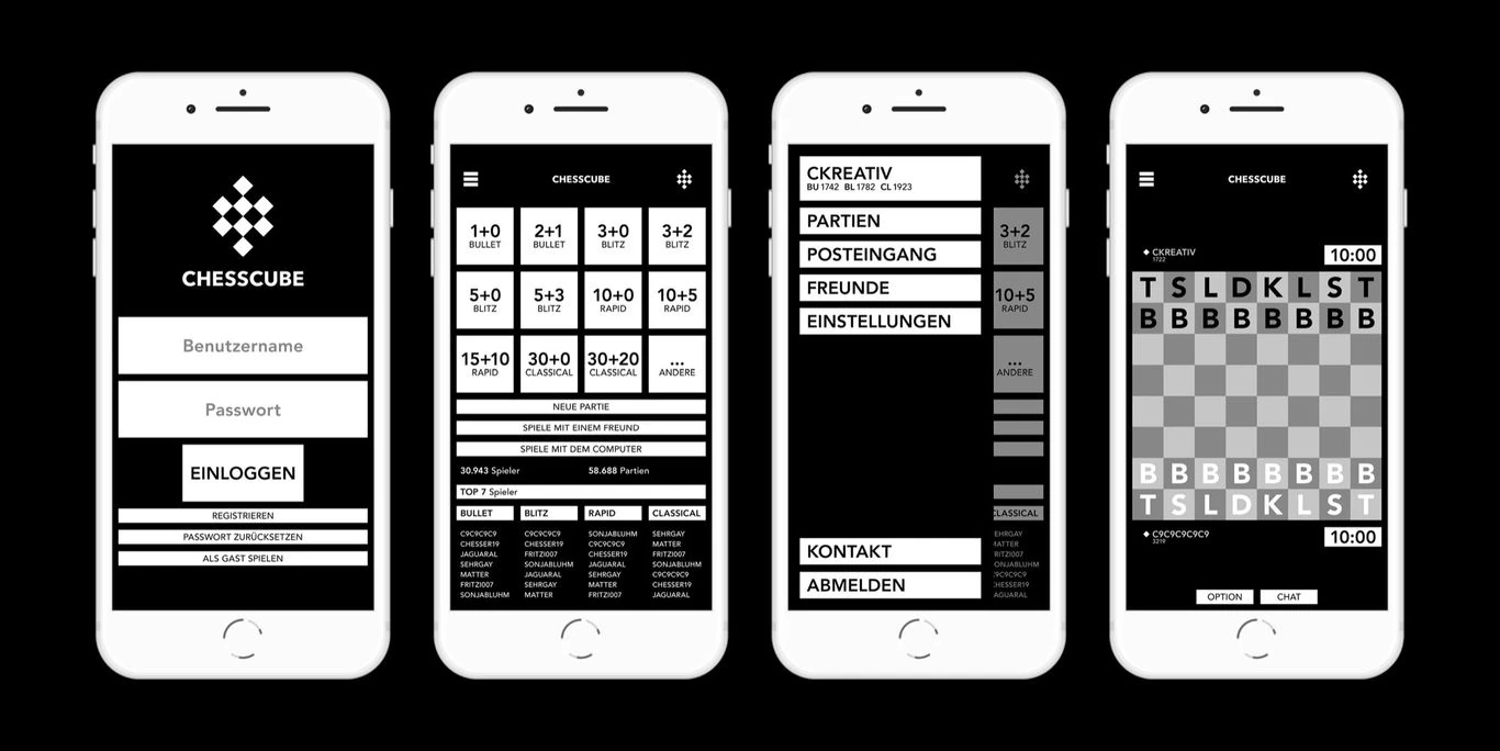 App-Entwurf: Navigation und Schachbrett auf dem Smartphone