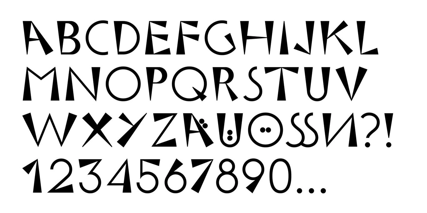 Erster Zeichensatz mit Buchstaben und Ziffern